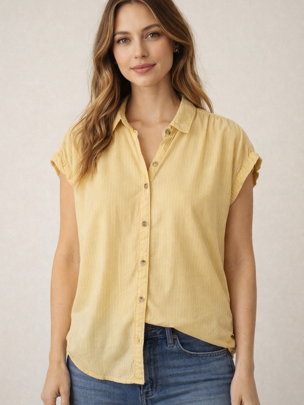 2/$20 Abercrombie & Fitch Yellow Button-Up Blouse | Lightweight Summer Top